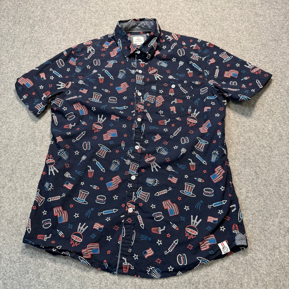 Men's Free Planet Patriotic American Flag 4th of July Short Sleeve Shirt Size‎ M